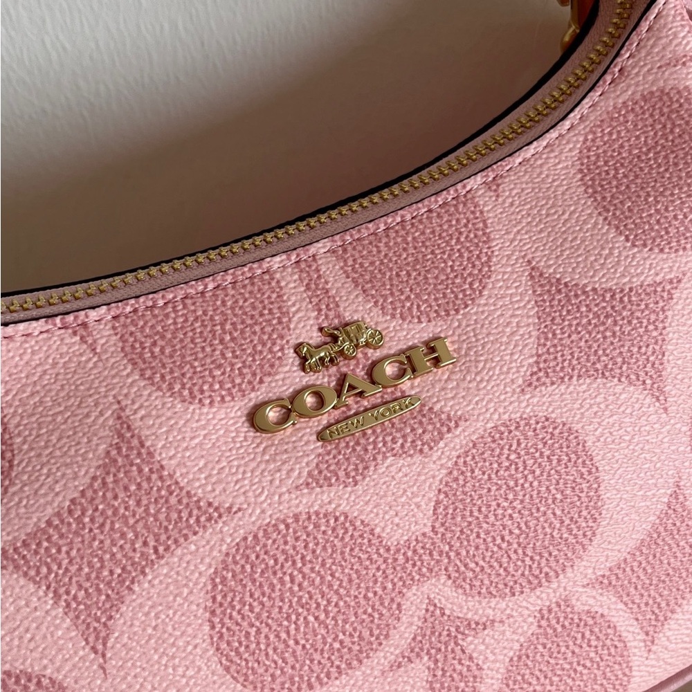 Coach Pink Signature Canvas Mini Shoulder Bag with Gold Chain - Picture 9 of 9